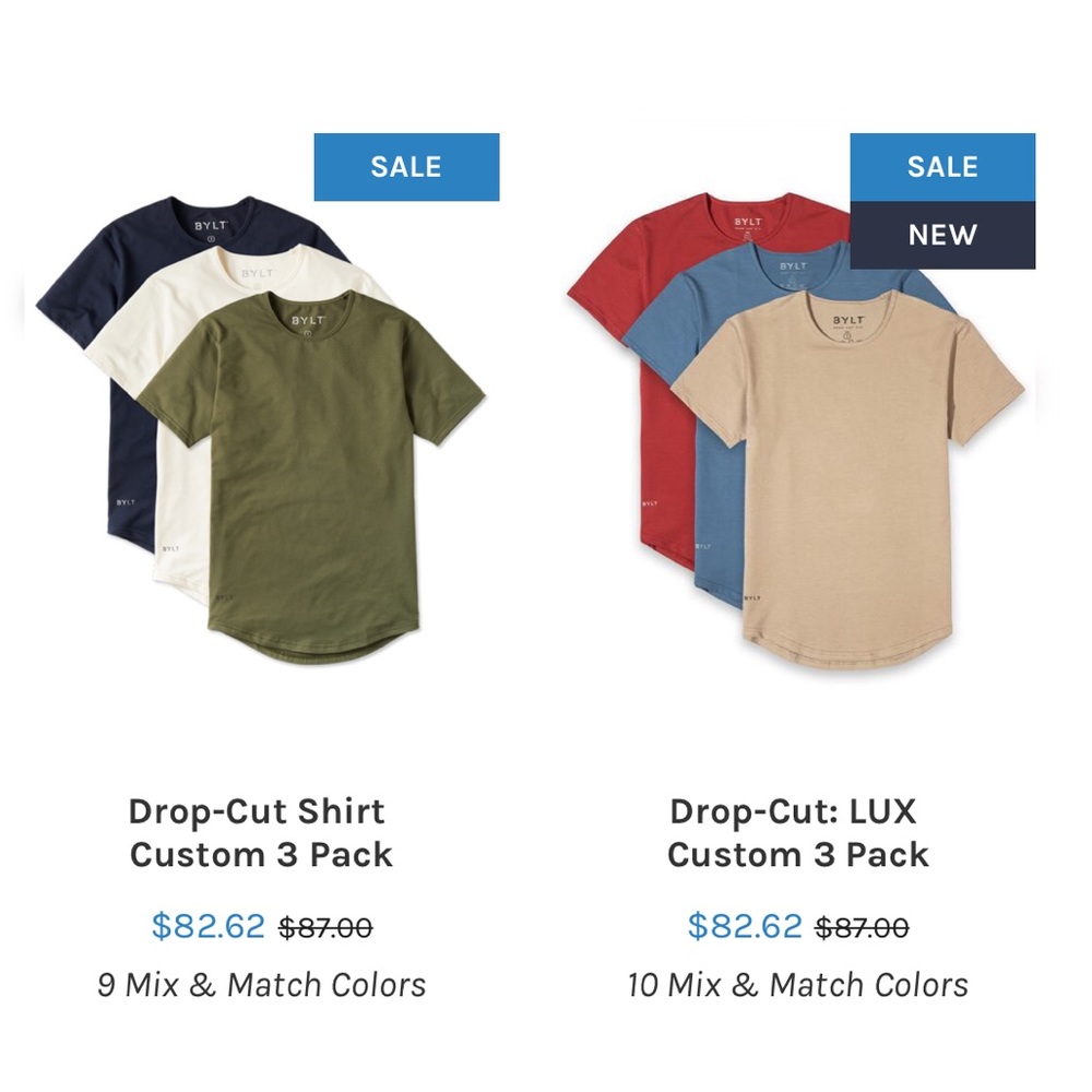 NWOT. Men’s Bylt Drop Cut shirts